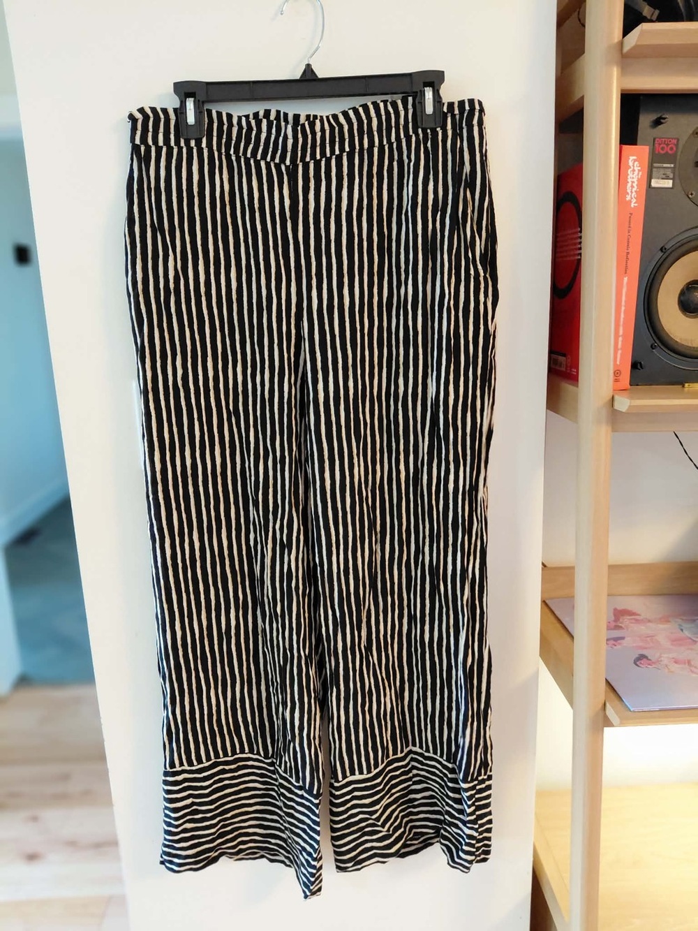 H&M Black and White Vertical Stripe Wide-Leg Pants